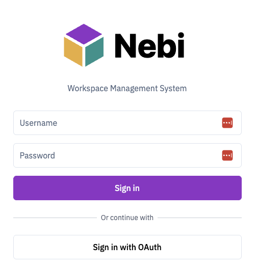 Nebi login screen